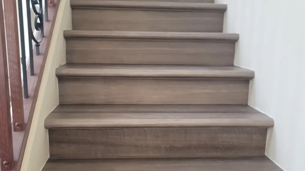 Luxury vinyl plank flooring on a staircase